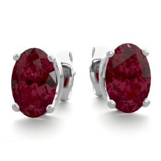 Garnet Earrings: Garnet Jewelry: 1 Carat Oval Shape Garnet Stud Earrings In Sterling Silver