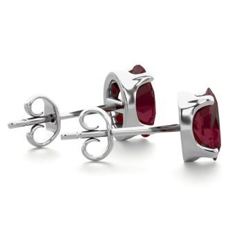Garnet Earrings: Garnet Jewelry: 1 Carat Oval Shape Garnet Stud Earrings In Sterling Silver