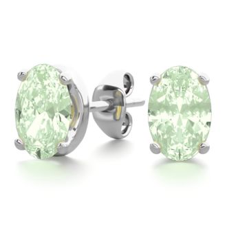 1 Carat Oval Shape Green Amethyst Stud Earrings In Sterling Silver