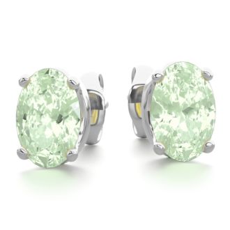 1 Carat Oval Shape Green Amethyst Stud Earrings In Sterling Silver