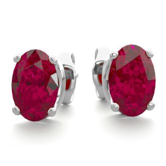 1 Carat Oval Shape Ruby Stud Earrings In Sterling Silver