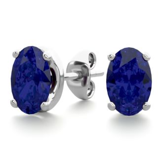 1 Carat Oval Shape Sapphire Stud Earrings In Sterling Silver. Sapphire Is The #1 Most Popular Gemstone!