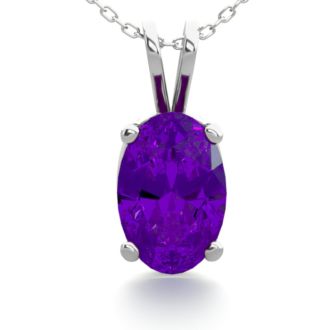 1/2 Carat Oval Shape Amethyst Necklace In Sterling Silver, 18 Inches