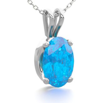 1/2 Carat Oval Shape Blue Topaz Necklace In Sterling Silver, 18 Inches