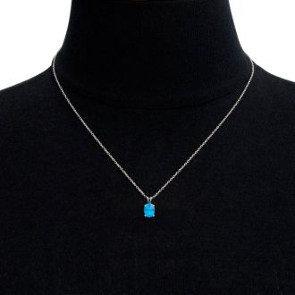 1/2 Carat Oval Shape Blue Topaz Necklace In Sterling Silver, 18 Inches