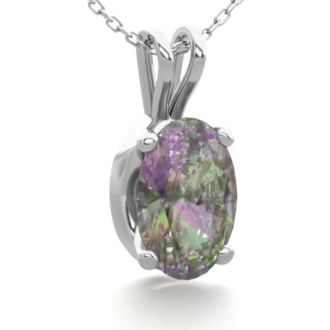1/2 Carat Oval Shape Mystic Topaz Necklace In Sterling Silver, 18 Inches