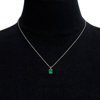 1/2 Carat Oval Shape Emerald Necklace In Sterling Silver, 18 Inches