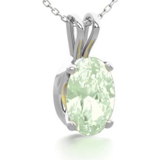 1/2 Carat Oval Shape Green Amethyst Necklace In Sterling Silver, 18 Inches