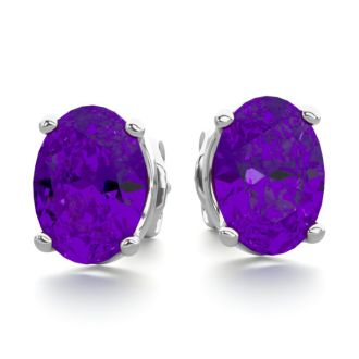 1 1/2 Carat Oval Shape Amethyst Stud Earrings In Sterling Silver