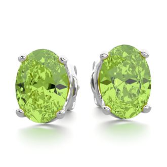 1 3/4 Carat Oval Shape Peridot Stud Earrings In Sterling Silver
