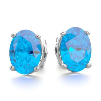 2 Carat Oval Shape Blue Topaz Stud Earrings In Sterling Silver