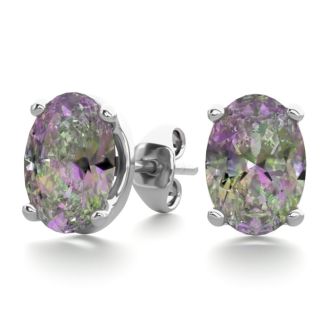 2 Carat Oval Shape Mystic Topaz Stud Earrings In Sterling Silver