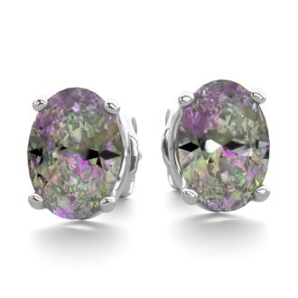 2 Carat Oval Shape Mystic Topaz Stud Earrings In Sterling Silver