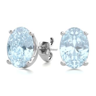 Aquamarine Earrings: Aquamarine Jewelry: 1 1/2 Carat Oval Shape Aquamarine Stud Earrings In Sterling Silver