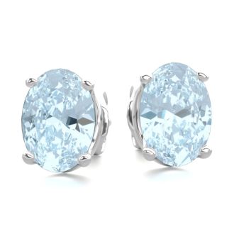 Aquamarine Earrings: Aquamarine Jewelry: 1 1/2 Carat Oval Shape Aquamarine Stud Earrings In Sterling Silver