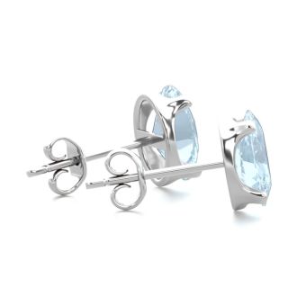 Aquamarine Earrings: Aquamarine Jewelry: 1 1/2 Carat Oval Shape Aquamarine Stud Earrings In Sterling Silver