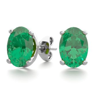 1 1/2 Carat Oval Shape Emerald Stud Earrings In Sterling Silver