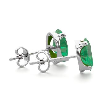 1 1/2 Carat Oval Shape Emerald Stud Earrings In Sterling Silver