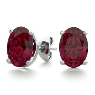 Garnet Earrings: Garnet Jewelry: 2 Carat Oval Shape Garnet Stud Earrings In Sterling Silver
