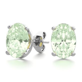 1 1/2 Carat Oval Shape Green Amethyst Stud Earrings In Sterling Silver
