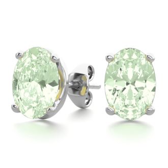 1 1/2 Carat Oval Shape Green Amethyst Stud Earrings In Sterling Silver
