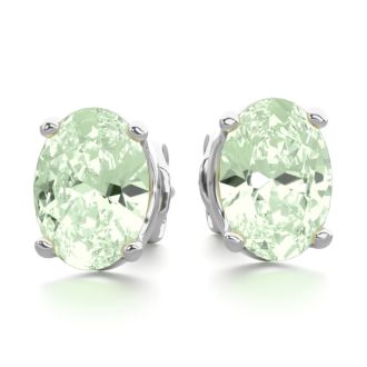 1 1/2 Carat Oval Shape Green Amethyst Stud Earrings In Sterling Silver
