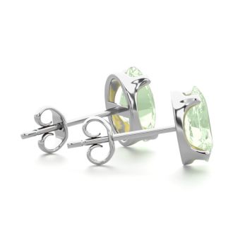 1 1/2 Carat Oval Shape Green Amethyst Stud Earrings In Sterling Silver
