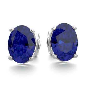 2 Carat Oval Shape Sapphire Stud Earrings In Sterling Silver. Beautiful Blue Sapphires In Solid Silver!