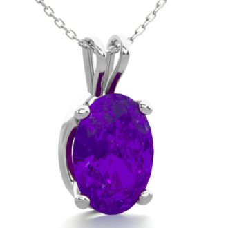 3/4 Carat Oval Shape Amethyst Necklace In Sterling Silver, 18 Inches