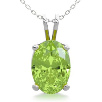 1 Carat Oval Shape Peridot Necklace In Sterling Silver, 18 Inches