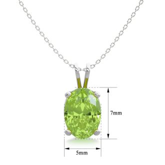 1 Carat Oval Shape Peridot Necklace In Sterling Silver, 18 Inches