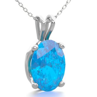 1 Carat Oval Shape Blue Topaz Necklace In Sterling Silver, 18 Inches