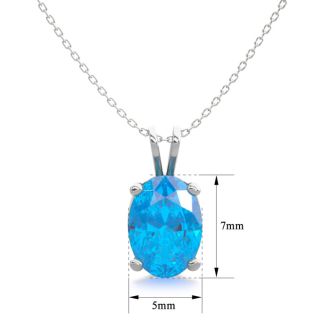 1 Carat Oval Shape Blue Topaz Necklace In Sterling Silver, 18 Inches
