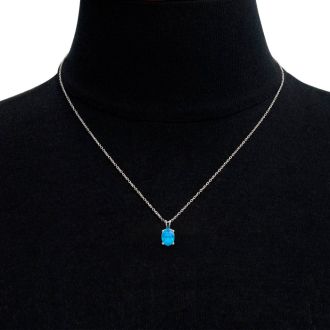 1 Carat Oval Shape Blue Topaz Necklace In Sterling Silver, 18 Inches