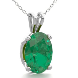 3/4 Carat Oval Shape Emerald Necklaces In Sterling Silver, 18 Inch Chain