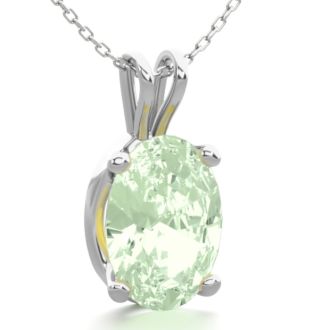 3/4 Carat Oval Shape Green Amethyst Necklace In Sterling Silver, 18 Inches