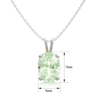 3/4 Carat Oval Shape Green Amethyst Necklace In Sterling Silver, 18 Inches