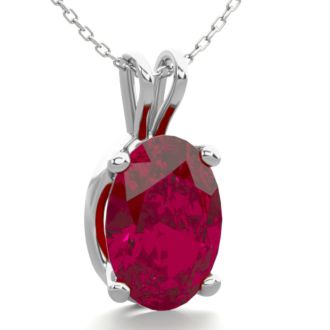 1 Carat Oval Shape Ruby Necklace In Sterling Silver, 18 Inches