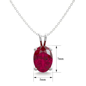 1 Carat Oval Shape Ruby Necklace In Sterling Silver, 18 Inches