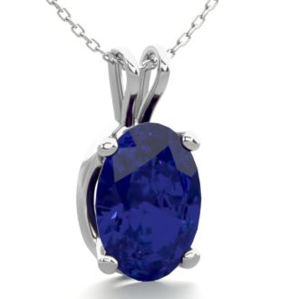 1 Carat Oval Shape Sapphire Necklace In Sterling Silver, 18 Inches