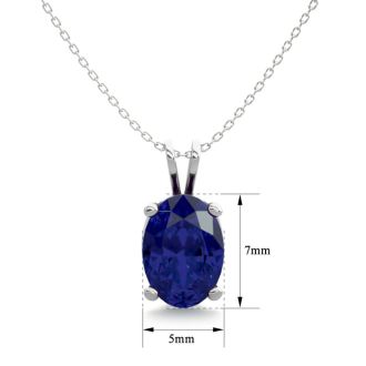 1 Carat Oval Shape Sapphire Necklace In Sterling Silver, 18 Inches