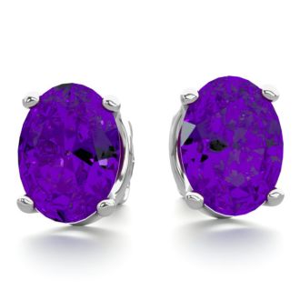 2 Carat Oval Shape Amethyst Stud Earrings In Sterling Silver
