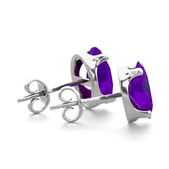 2 Carat Oval Shape Amethyst Stud Earrings In Sterling Silver