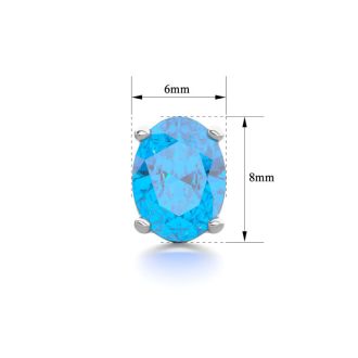 3 Carat Oval Shape Blue Topaz Stud Earrings In Sterling Silver