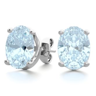 Aquamarine Earrings: Aquamarine Jewelry: 2 1/3 Carat Oval Shape Aquamarine Stud Earrings In Sterling Silver