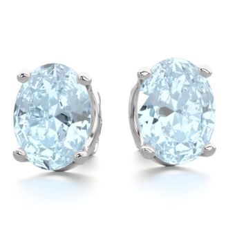 Aquamarine Earrings: Aquamarine Jewelry: 2 1/3 Carat Oval Shape Aquamarine Stud Earrings In Sterling Silver