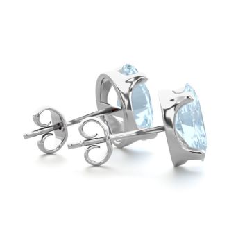 Aquamarine Earrings: Aquamarine Jewelry: 2 1/3 Carat Oval Shape Aquamarine Stud Earrings In Sterling Silver