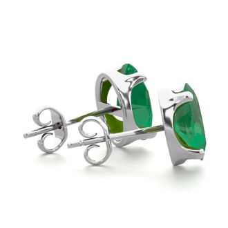 2 1/3 Carat Oval Shape Emerald Stud Earrings In Sterling Silver