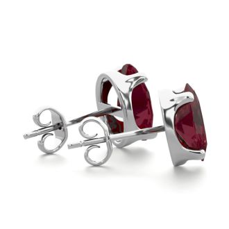 Garnet Earrings: Garnet Jewelry: 3 Carat Oval Shape Garnet Stud Earrings In Sterling Silver