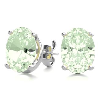 2 Carat Oval Shape Green Amethyst Stud Earrings In Sterling Silver